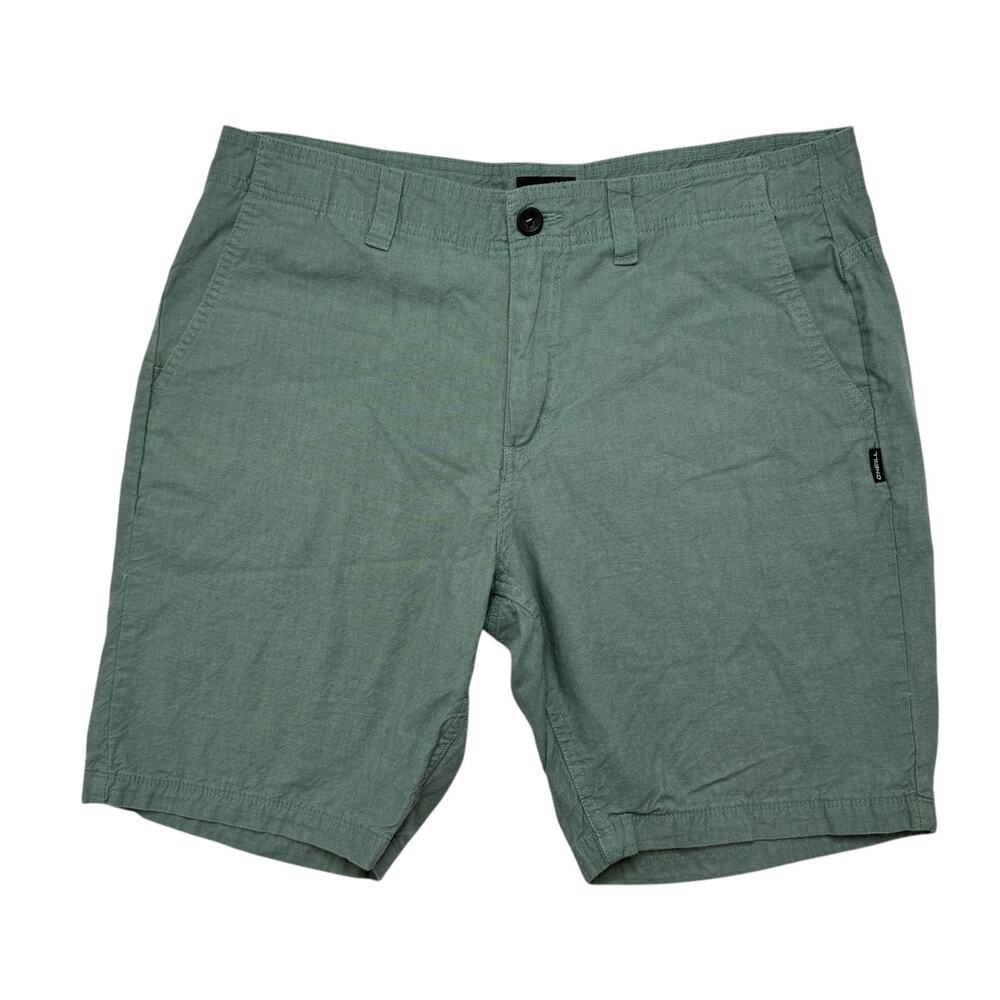O’NEILL Green 100% Cotton Standard Fit Woven Shorts Size 36 Mens Walking Beach